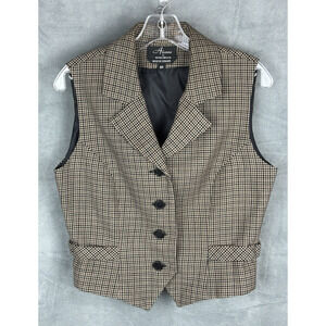 VTG ALANNI by Donnybrook 100% Wool Houndstooth Plaid Vest Womens 8P Preppy